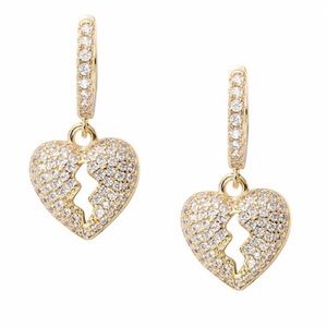 Men’s iced out broken heart dangle hoop hip hop earrings